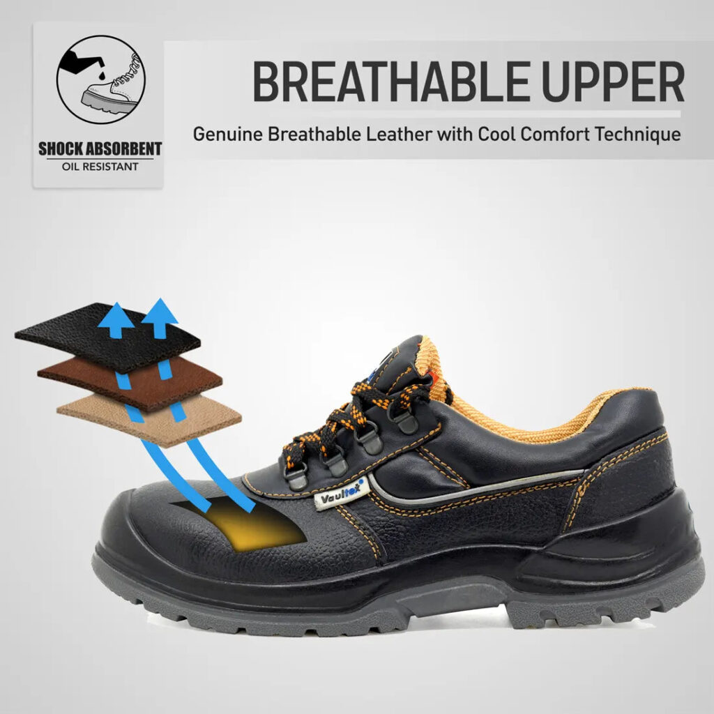 SAFETY SHOE VAULTEX – S1P BREATHABLE LEATHER LOW ANKLE WITH REFLECTIVE