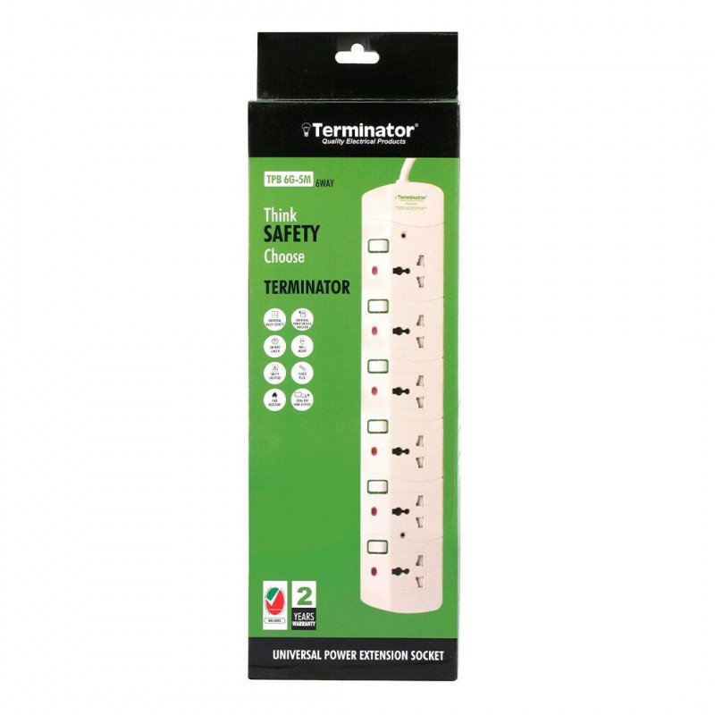 Terminator 5 – 6 Way Universal & UK Power Strips (Long Cable)