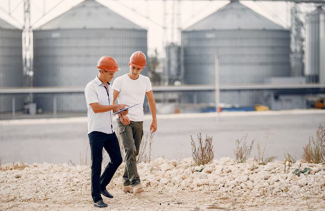 Construction workers with hard hats