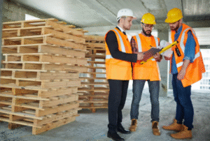 Engineers with hard hats at building site